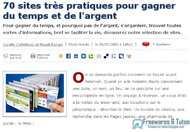 Le site du jour :  70 sites pratiques pour gagner du temps et de l'argent