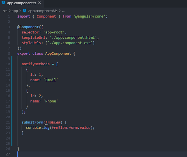 Angular Template Driven Forms App Component Logic