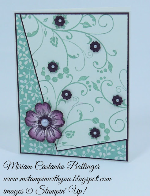 Miriam Castanho Bollinger, #mstampinwithyou, stampin up, dsc, bridal card, pretty petals dsp, flowering flourishes, flower shop, pansy punch, su