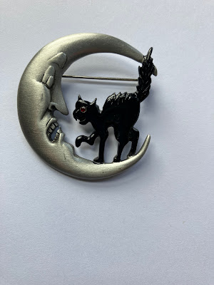 cat with moon brooch
