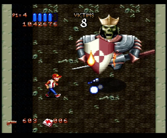 Ghoul Patrol SNES boss fight screenshot