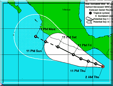 Hurrikan, Hurrikansaison 2008, Hurricane, Sturm, storm, tormenta, Zyklon, Mexiko, Mexico, Tropische Depression, Sturm, Prognose, Zugbahn, Pazifik, Atlantik, forecast, Vorhersage, Satellitenbild