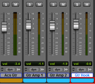 A section of the Pro Tools Mix Window