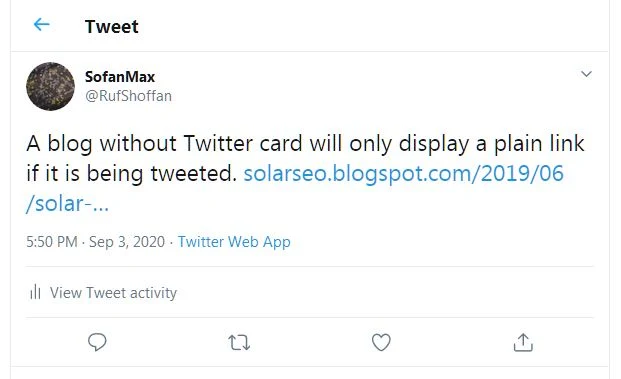 A tweet about blog without valid Twitter card