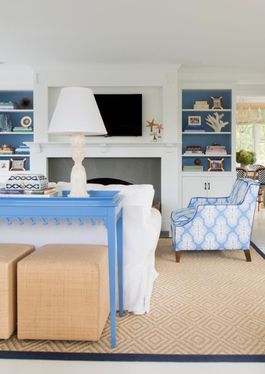 Blue Painted Bookcase Built In Living Room Design Idea