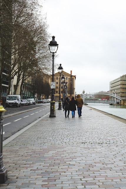 Canal de l'Ourcq Quayside with people at Paris France