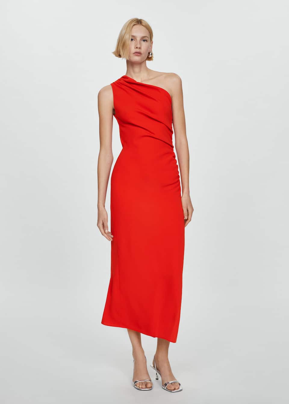 Asymmetrical dress with side slit red dress