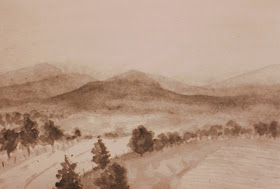 View of the Highlands, near Edzell, Angus, Scotland  10x14 inches. Watercolor on paper, c. 1992.  In a private collection in Fresno, California