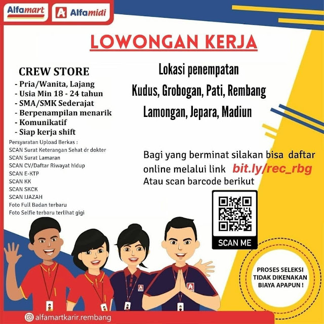 Lowongan Kerja Crew Store Alfamart Penempatan Rembang Kudus Grobogan Pati Lamongan Jepara Madiun