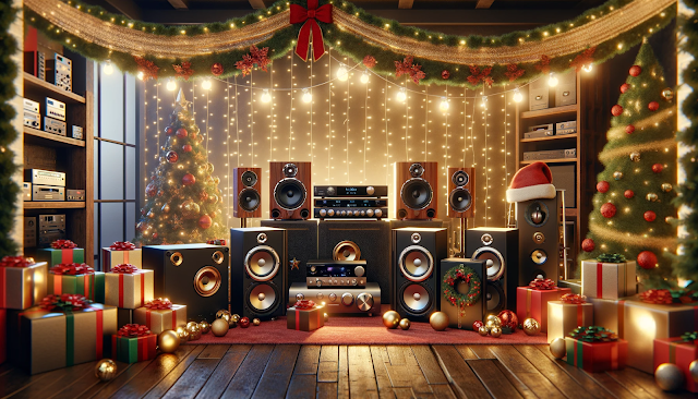 venta de equipos de audio para audiófilos en un ambiente festivo de prenavidad