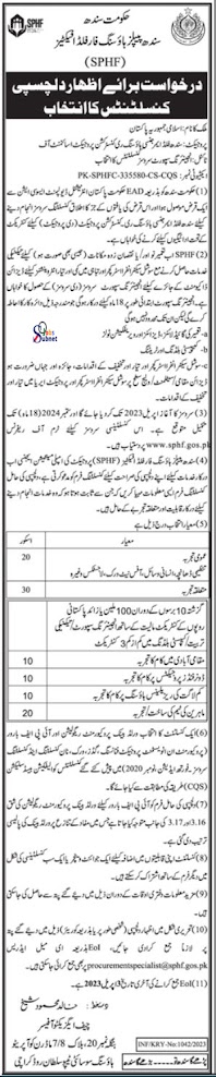Sindh Peoples Housing for Flood SPHF Government Jobs Advertisement 2023