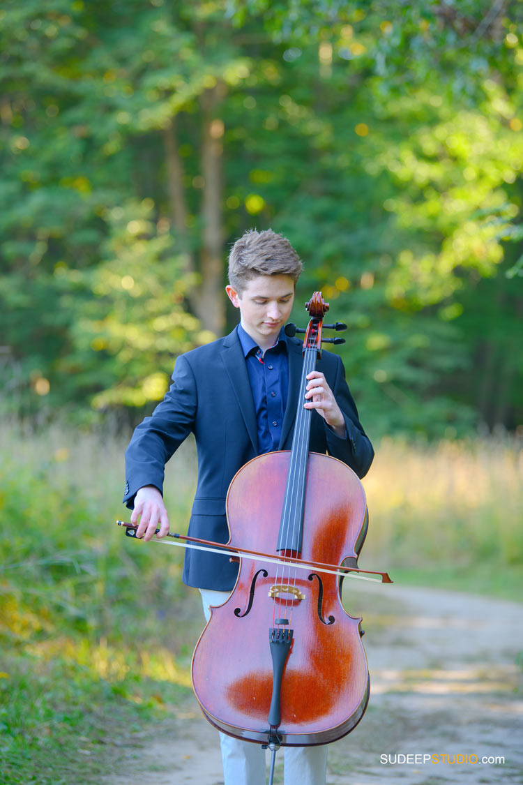 Huron High School Guys Senior Portraits with Musical Instrument Cello SudeepStudio.com Ann Arbor Senior Pictures Photographer