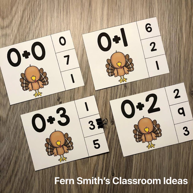 Click Here to Download this Thanksgiving Turkey Themed Addition Plus Zero Clip Cards Math Center for YOUR Class Today!