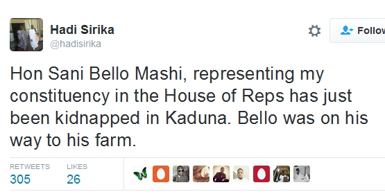 House of Reps. Member kidnapped in Kaduna State 