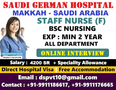 Urgently Required Nurses for Saudi German Hospital, Makkah, Saudi Arabia