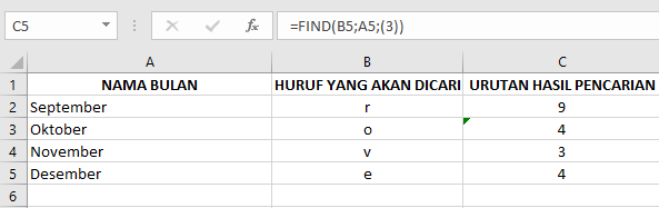 Tutorial Memasukkan Rumus Fungsi “FIND” Excel dan Contohnya