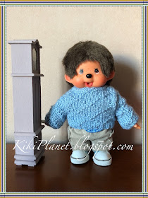 kiki monchhichi fait main handmade horloge bois miniature clock