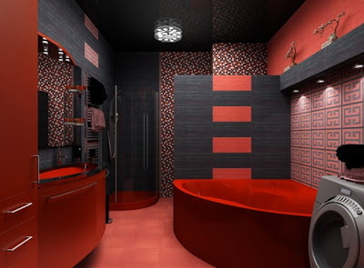 diseño baño rojo y negro