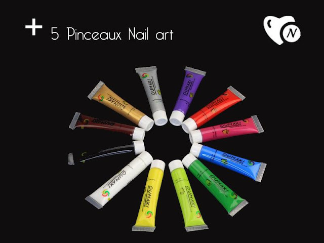 Jeu Naily Box: 12 peintures OUMAXI + un set de 5 pinceaux nail art