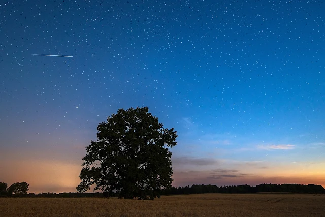 Satellite Iridium flare on a moonlight night in Võru County, Estonia. The constellation «Ursa Major» is also visible.