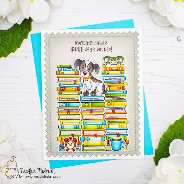 Reading Makes Ruff Days Better Card by Zsofia Molnar | Never Enough Books Stamp Set, All Booked Up Stamp Set and Frames & Tags Die Set by Newton's Nook Designs #newtonsnook #handmade