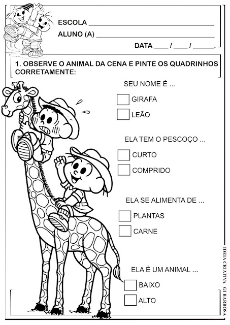 Atividade Animais Turma da Mônica