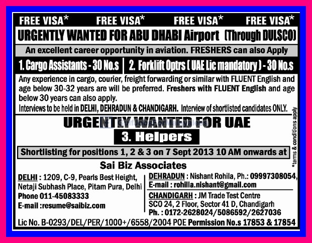 Free Visa For Abudhabi Airport Jobs Urgent Vacancies