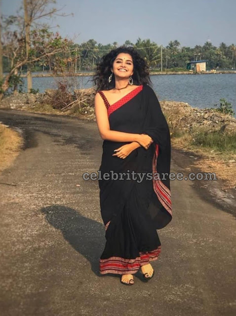 Anupama Parameswaran Black Silk Saree