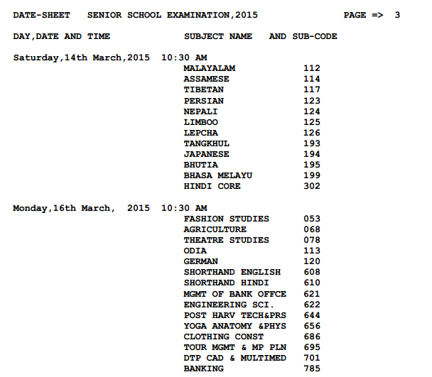 CBSE Timetable 2015 Class 12 page 5