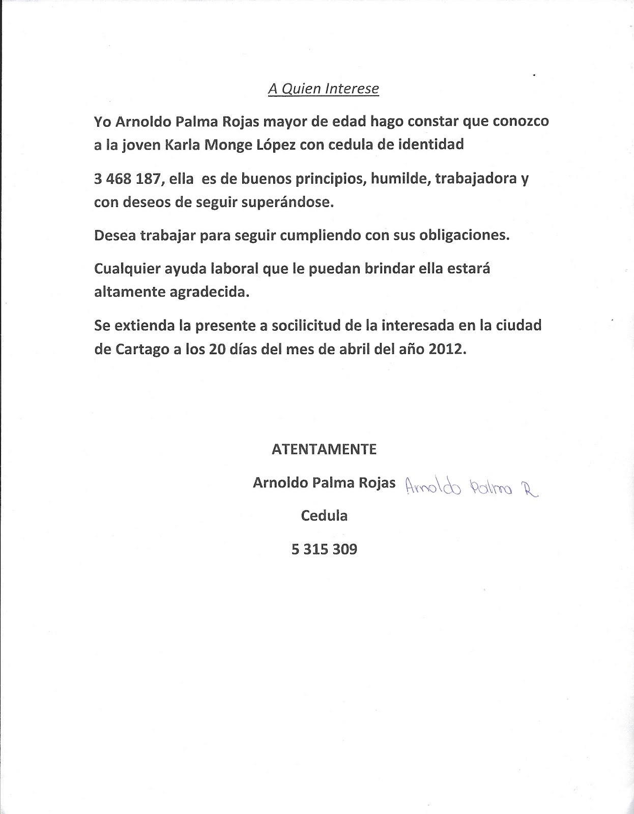 Curriculum Vitae de Karla Monge Lopez: agosto 2012