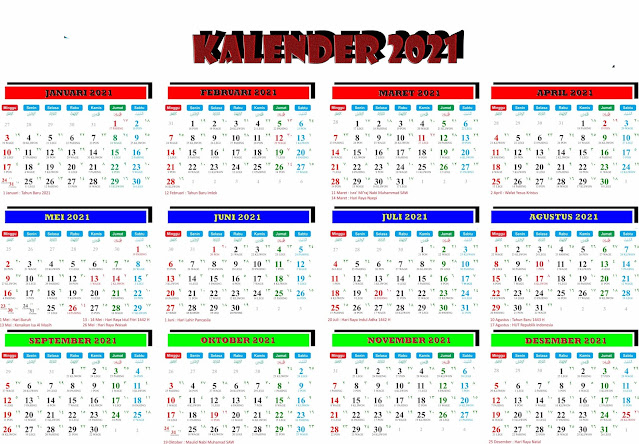 Kalender 2021 di lengkapi Dengan Hari Libur Nasional