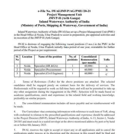 UP NOIDA VACANCY 2023 | नोएडा उत्तरप्रदेश अंतर्देशीय जलमार्ग प्राधिकरण विभाग में विभिन्न संविदा पदों की वेकेंसी