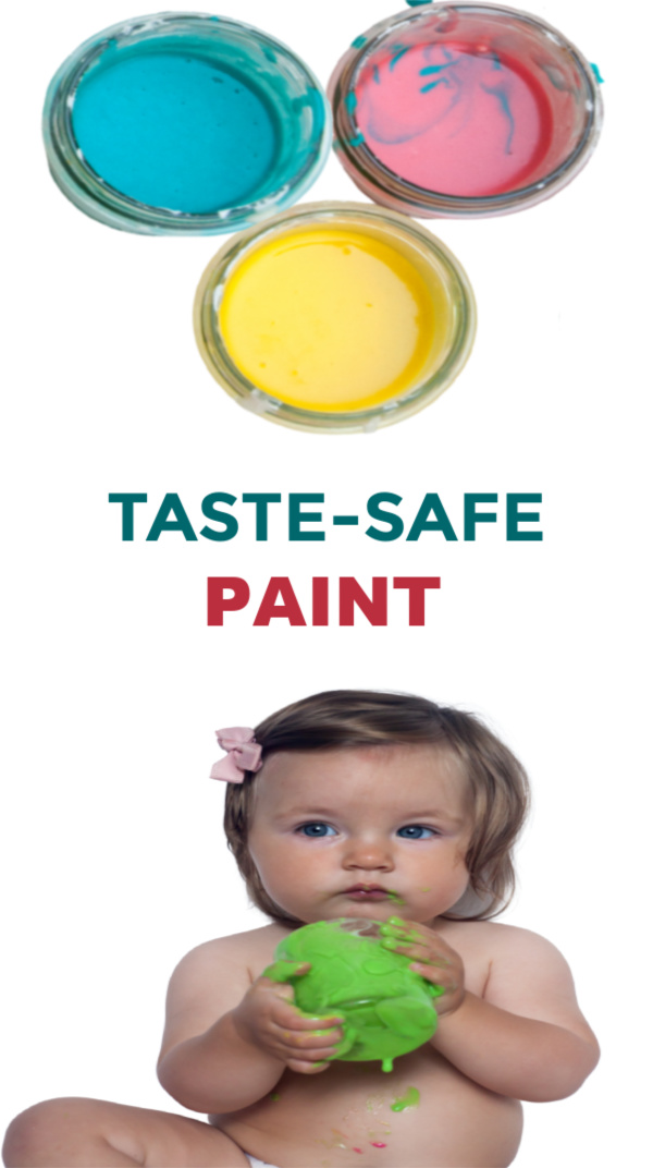 Make paint for kids that is taste-safe with this easy recipe! #babypaintingideas #babypaintrecipe #tastesafepaint #fingerpaintingideasforkids #growingajeweledrose