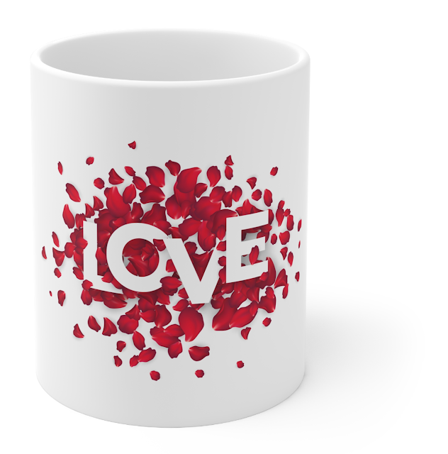 Valentine Ceramic Mug With Red White Illustrated Love Valentine's Day