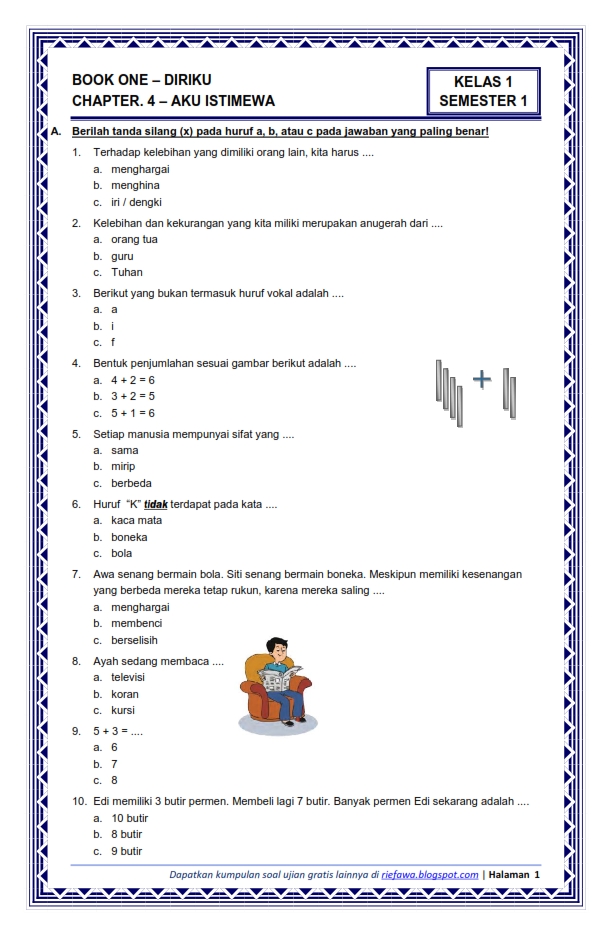 Contoh Soal Ujian Tengah Semester Kelas 1 Sd Tema 1 Ilmu