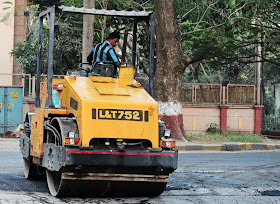 road roller at work