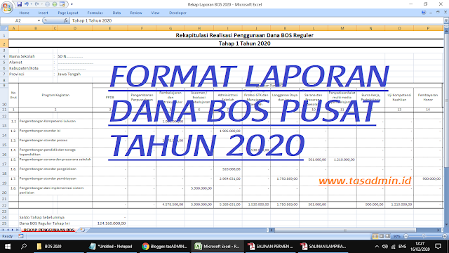 format laporan pembukan bos tahun 2020