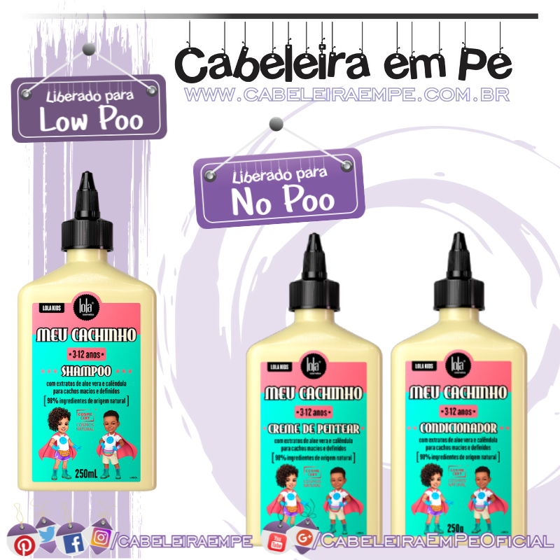 Shampoo (liberado para Low Poo), Condicionador e Creme para Pentear (liberados para No Poo) Camomilinha - Lola Kids