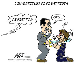 di maio, di battista, capo politico, m5s, movimento 5 stelle, nomine, investitura, successione, politica, vignetta, satira