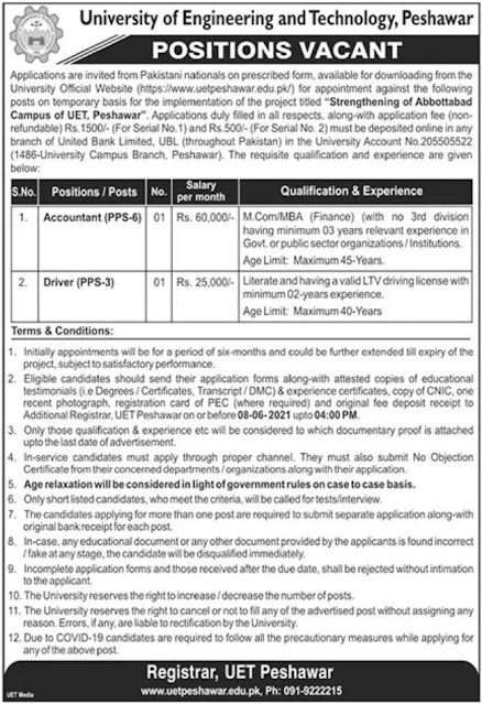 Jobs in UET Peshawar 2021