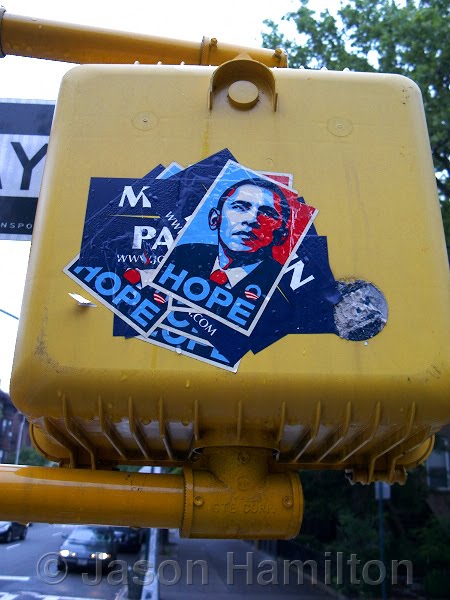  Obama McCain election stickers, Carroll Gardens Brooklyn NY, Photograph Jason Hamilton