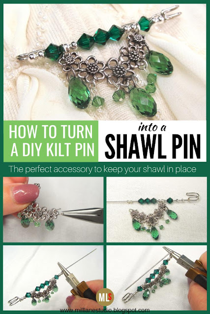 How to turn a DIY kilt pin into a shawl pin inspiration sheet.