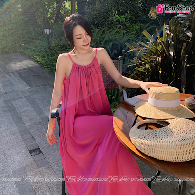 Váy maxi đi biển hồng VMXH460