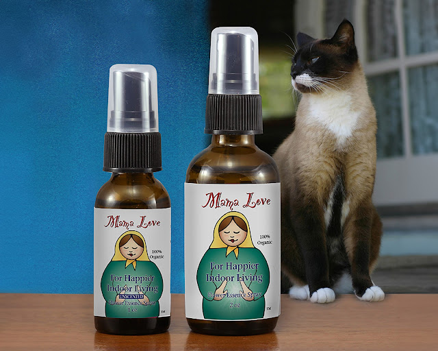 Happy Indoor Living Flower Essence Dropper Bottle and Unscented Spray with a Siamese cat