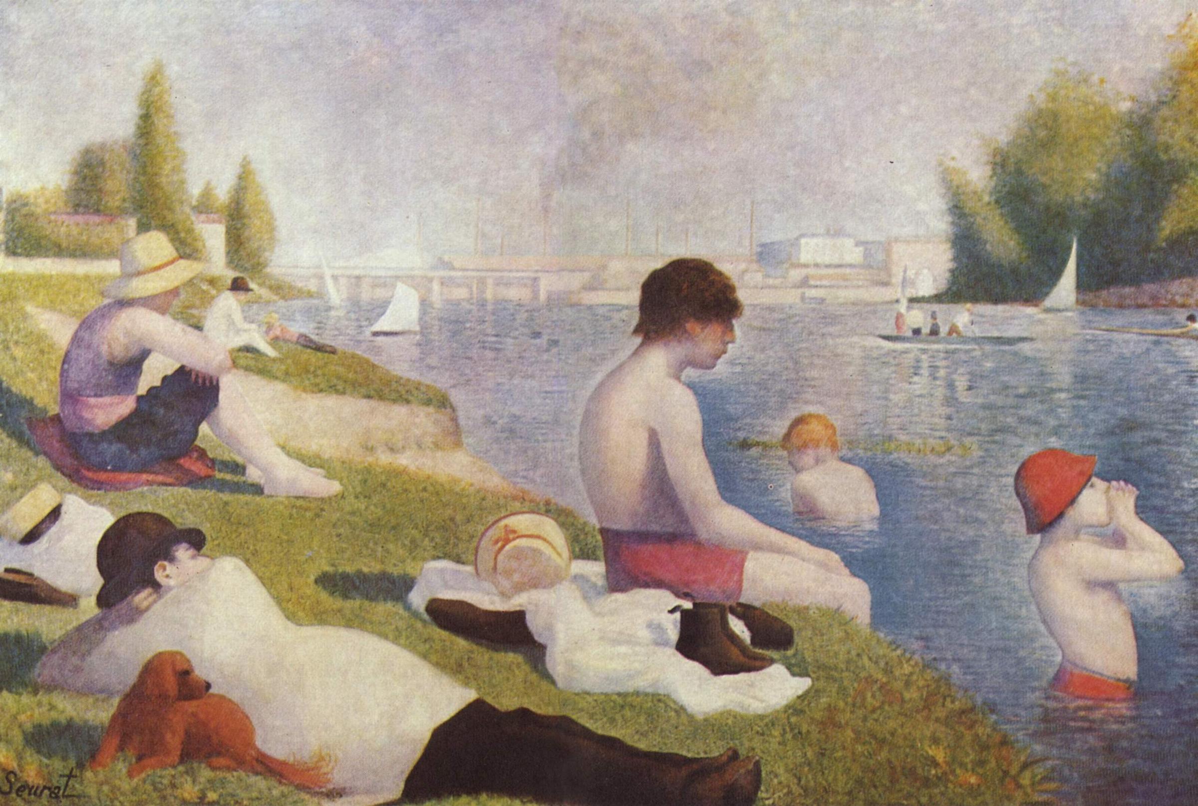 Banhistas em Asnières, 1884, óleo sobre tela, 201 x 300 cm, Georges Seurat, National Gallery, Londres