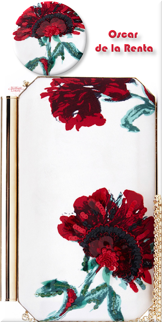 ♦Oscar de la Renta red floral embroidered carnation-printed silk Saya minaudière clutch bag #oscardelarenta #bags #brilliantluxury