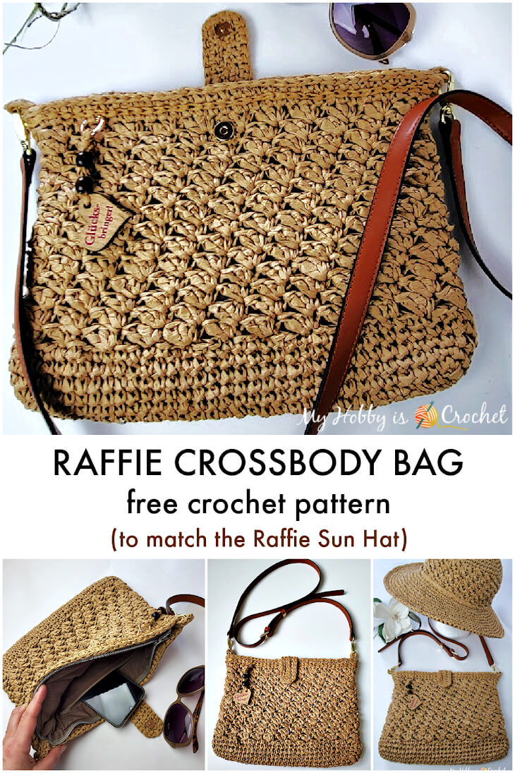 Crochet Raffia crossbody bag with lining, pocket and zipper