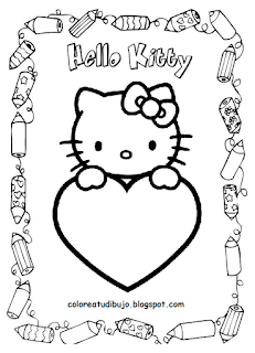 Hello Kitty con corazon para colorear