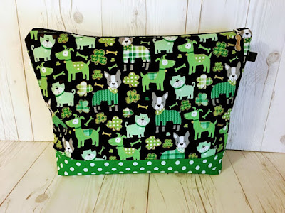 medium sized knitting project bag for St. Patrick's Day and dog lovers