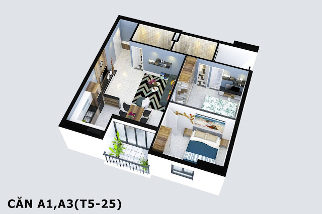 Thiết kế căn hộ A1 và A3 dự án chung cư Tabudec Plaza